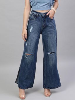 STREET 9 - Blue Flared Slash Knee Jeans