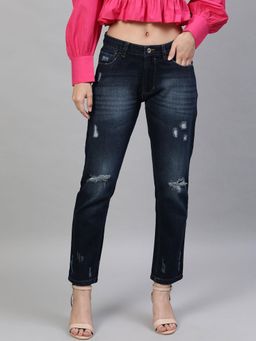 STREET 9 - Navy Blue Straight Fit Mid Rise Jeans