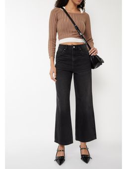 max - Womens Washed High Rise Wide Leg Jeans