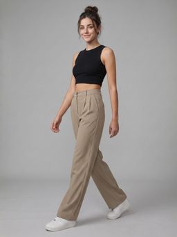MIXT by Nykaa Fashion - Womens Solid Beige Straight Fit Korean Pant