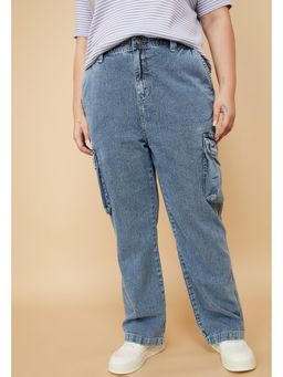 max - Womens Blue Washed Cargo Jeans