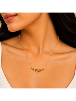 Ruby Raang Studio - Gold Curved Bar Pendant Pearl Rosary Necklace