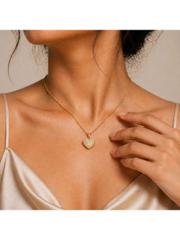 Ruby Raang Studio - White Stone Dil Puffy Heart Pendant Necklace