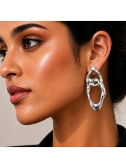 Ruby Raang Studio - Silver Molten Organic Loop Drop Earrings