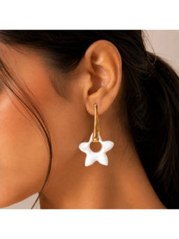 Ruby Raang Studio - White Pearl Star Charm Hoop Earrings