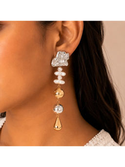 Ruby Raang Studio - Multi-Color Floral Pearl Ball Long Drop Earrings