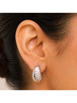 Ruby Raang Studio - Silver Ribbed Leaf Hoop Earrings