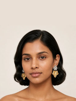 Ruby Raang Studio - Multi-Color Crystal Flower Double Drop Earrings