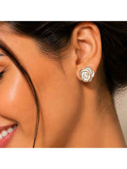 Ruby Raang Studio - White Rose Flower Textured Stud Earrings