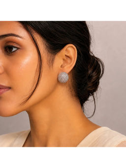 Ruby Raang Studio - White Micro Pave Dome Ball Stud Earrings