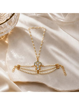 Ruby Raang Studio - White Kundan and Pearl Haathphool Hand Harness