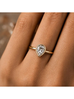 Ruby Raang Studio - Gold Pear-Shaped CZ Teardrop Solitaire Ring