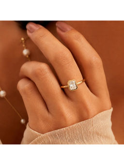 Ruby Raang Studio - Gold Emerald Cut Solitaire Bezel Ring