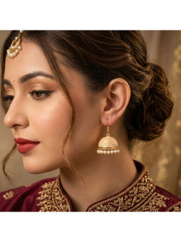 Ruby Raang Studio - Gold Roshni Pearl Jhumka Earrings
