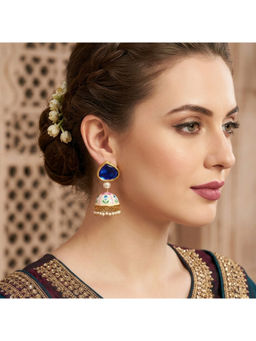 Ruby Raang Studio - Blue Neelam Phool Jhumka Earrings