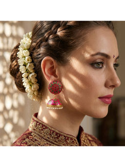 Ruby Raang Studio - Multi-Color Gulnaar Meenakari Jhumka Earrings