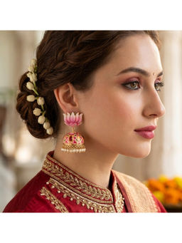 Ruby Raang Studio - Multi-Color Kamal Meenakari Jhumka Earrings