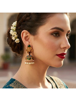 Ruby Raang Studio - Green Zamurrad Jhumka Earrings