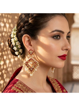 Ruby Raang Studio - White Shahi Kundan Chandbali Earrings