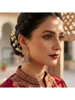 Ruby Raang Studio - Gold Rajasi Grey Jhumka Earrings