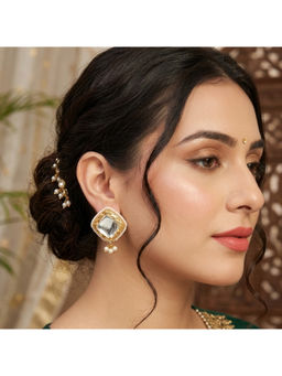 Ruby Raang Studio - White Sheen Kundan Studs Earrings