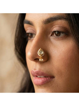 Ruby Raang Studio - White Baarish Kundan Clip-On Nose Pin