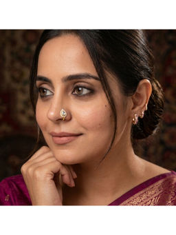 Ruby Raang Studio - Boond White Kundan Clip-On Nose Pin