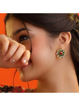 Ruby Raang Studio - Multi-Color Madhuri Polki Kundan Cluster Stud Earrings