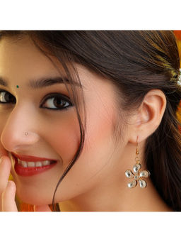 Ruby Raang Studio - White Motimala Phool Drop Pearl Flower Hook Earrings