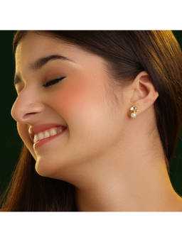 Ruby Raang Studio - White Bindi Kundan Pearl Drop Stud Earrings