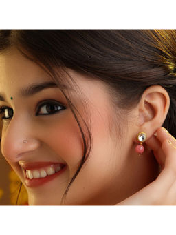 Ruby Raang Studio - White Gulaabi Boond Kundan Stud Drop Earrings