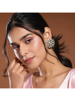 Ruby Raang Studio - White Boulder Kundan Dome Studs Earrings