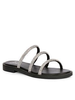 Viviblu - Women Leather Flat Sandals Embellished Silver Straps