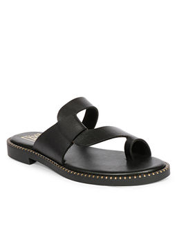 Viviblu - Women Black Leather Flat Sandals