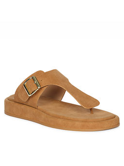 Viviblu - Tan Nubuck Leather Gold Buckle Sandals