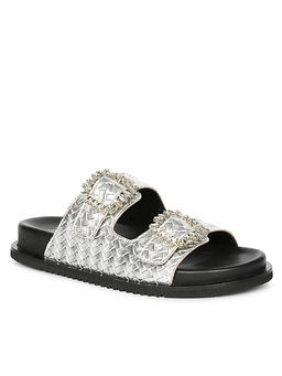 Viviblu - Silver Woven Embossed Pu Leather Sandals