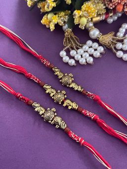 Digital Dress Room - Designer Rakhi TortoiseElephant Rudraksha Bead Red Thread Rakhi (Pack of 3)