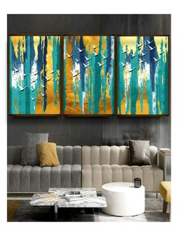 The Art House - Yellow Blue Abstract Painting Wall Art Set of 3