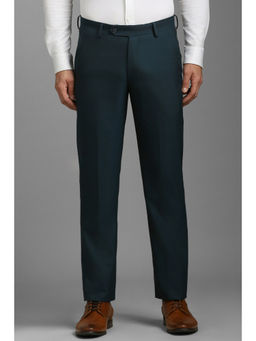 Louis Philippe - Men Teal Slim Fit Flat Front Formal Trouser