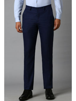 Louis Philippe - Men Navy Blue Super Slim Fit Flat Front Formal Trouser