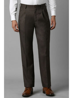 Louis Philippe - Men Brown Classic Fit Pleated Formal Trouser