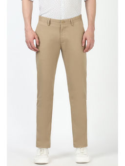 Peter England - Men Beige Solid Super Slim Fit Trouser