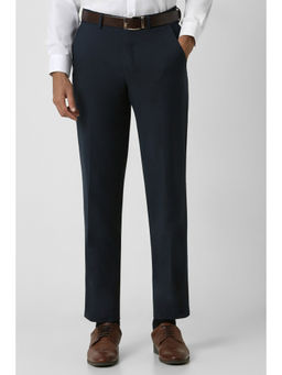 Van Heusen - Men Navy Blue Solid Regular Fit Trouser