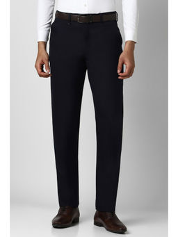 Van Heusen - Men Navy Blue Solid Regular Fit Trouser