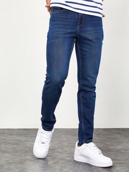 Styli - Dark Blue Whisker Detail Cropped Skinny Fit Jeans