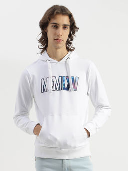 United Colors of Benetton - White Hooded Neck Printed Fabric Transfer Terry Sweatshirt