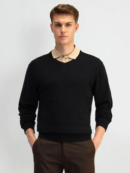 Arrow - Black Solid Cotton Sweater