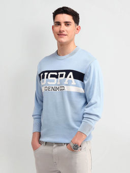 U.S. POLO ASSN. - Blue Brand Print Regular Fit Sweater