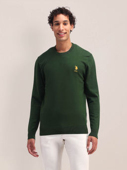 U.S. POLO ASSN. - Green Solid Regular Fit Sweater