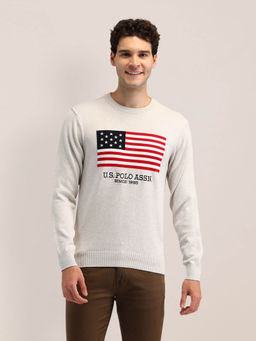 U.S. POLO ASSN. - White Brand Print Regular Fit Sweater